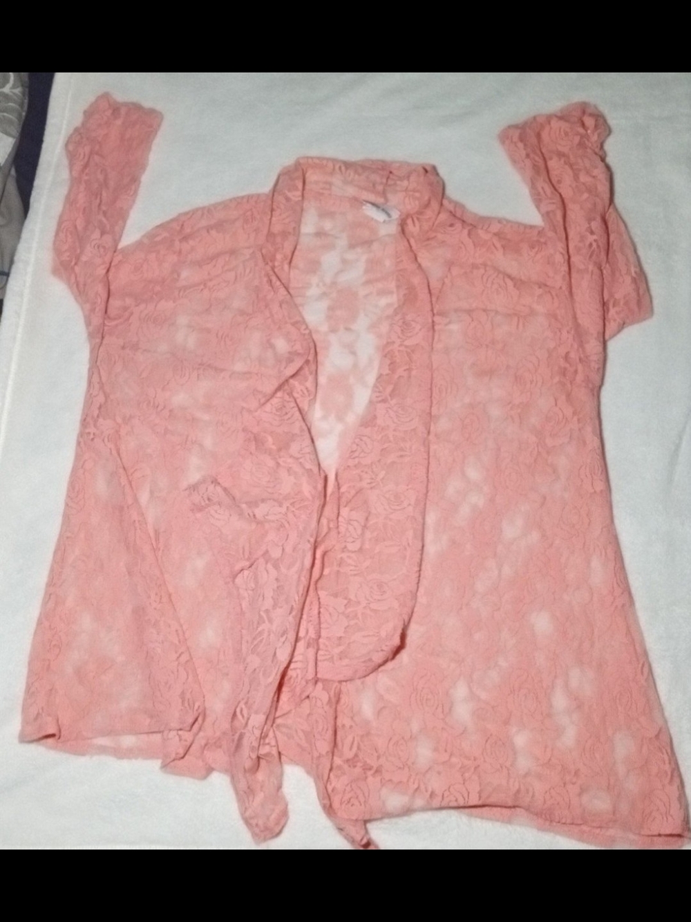 Lexington Avenue Coral Sheer Floral Lace Cardigan Shrug - Plus Size 2X